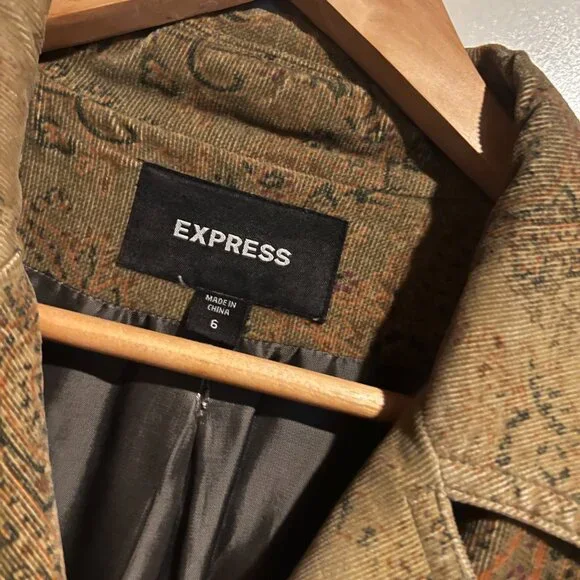 Vintage Express green paisley corduroy coat size 6 - Picture 11 of 15